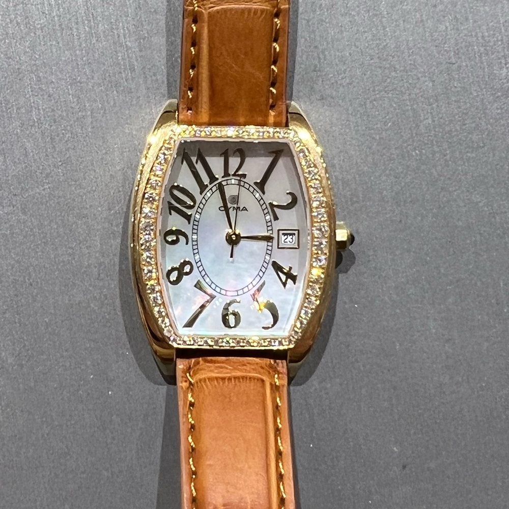 CYMA 18K Yellow Gold Diamond Mother of Pearl Dress Watch
